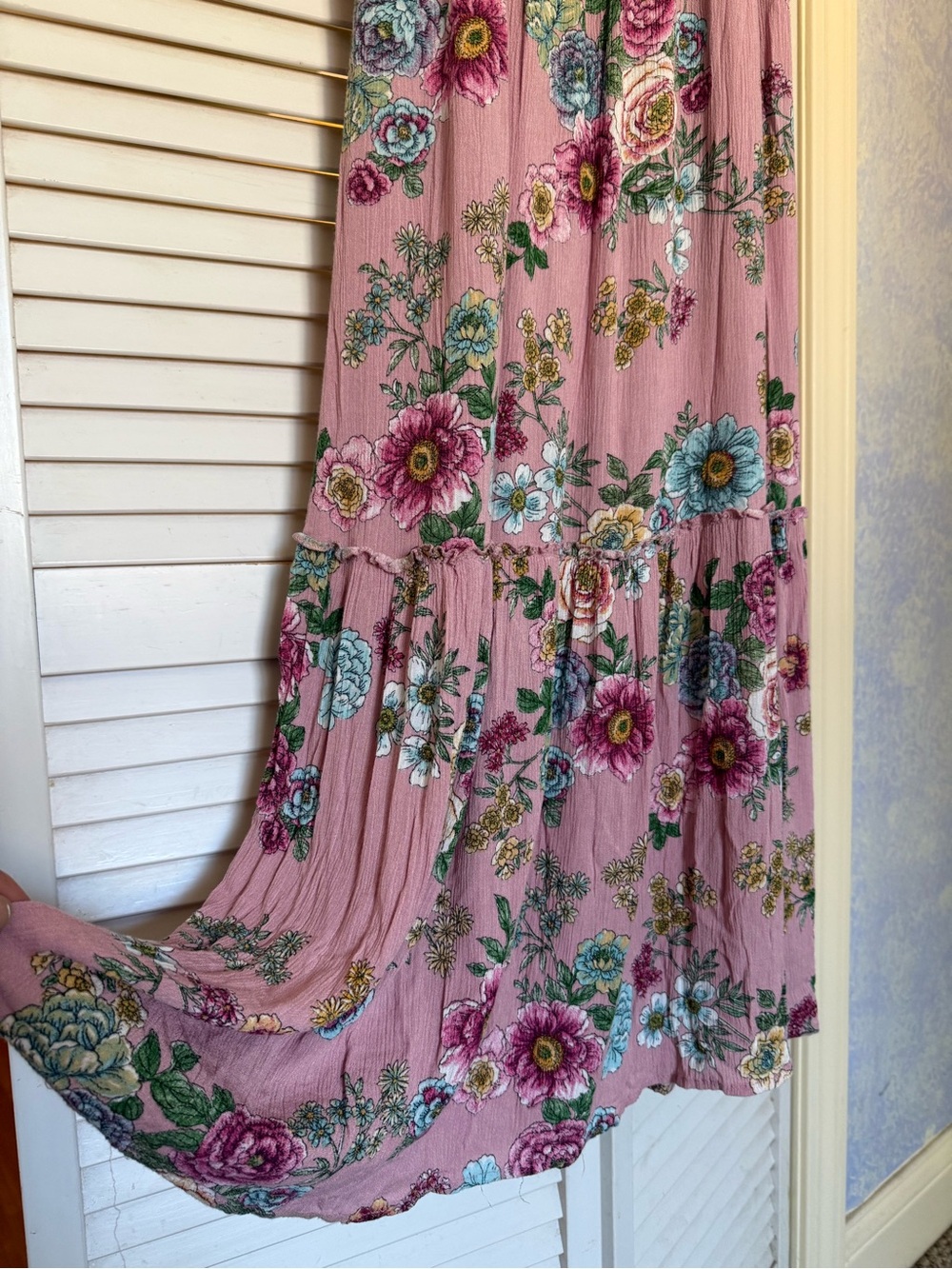 OneClothing Pink Floral Maxi Dress with Cold-Shoulder Straps